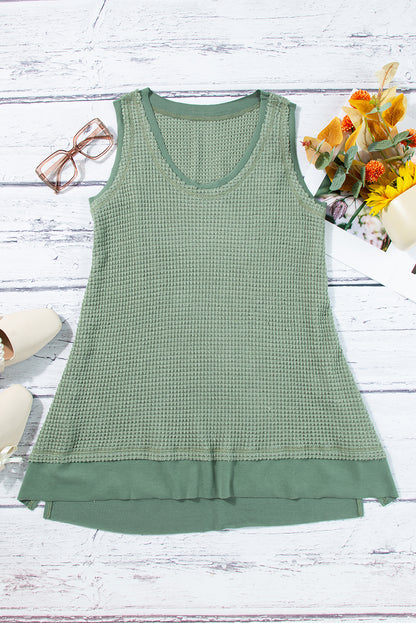 Scoop Neck Waffle Knit Flowy Vest | Sea Green