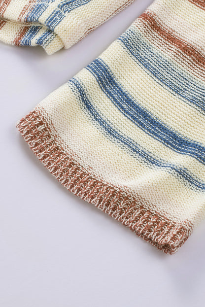 Striped Knit Kangaroo Pocket Hooded Sweater | Multicolour