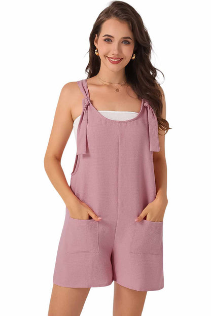 Adjustable Straps Pocketed Textured Romper | Pink