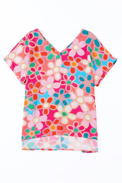 Abstract Print V Neck Dolman Blouse | Pink