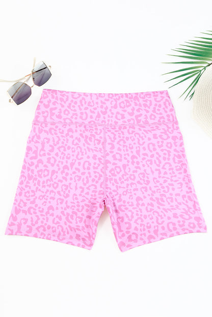 Leopard Print Elastic Cycling Shorts | Pink