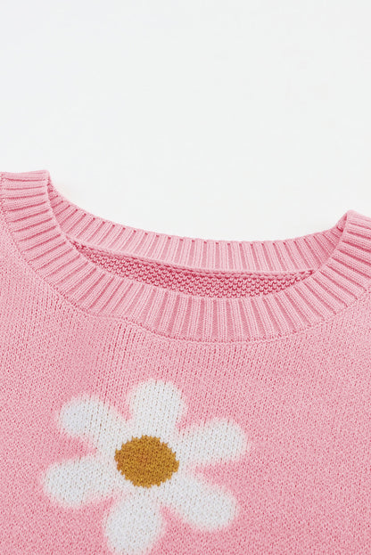 Floral Pattern Drop Shoulder Sweater | Pink