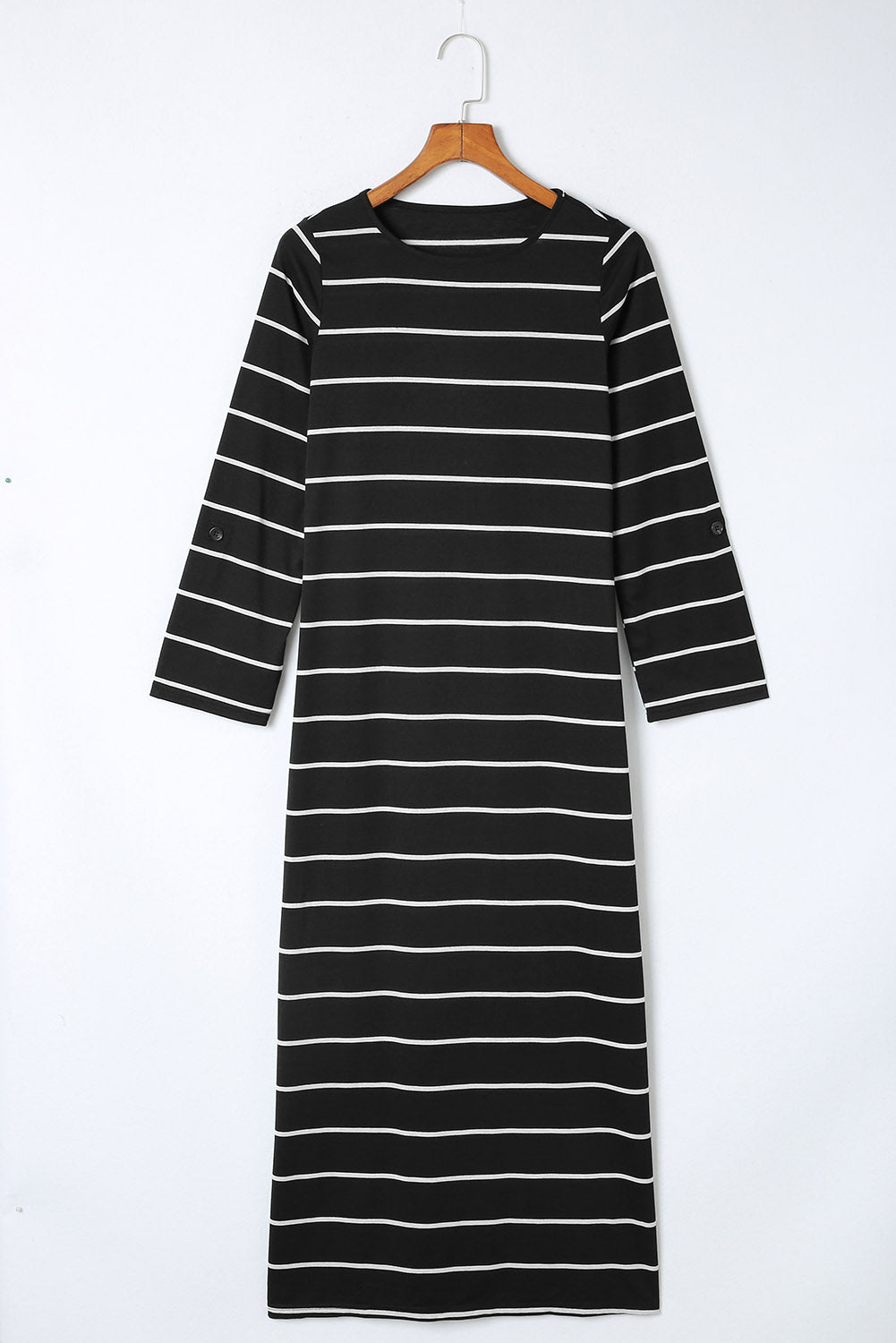 Striped Casual Slit Long Dress | Black