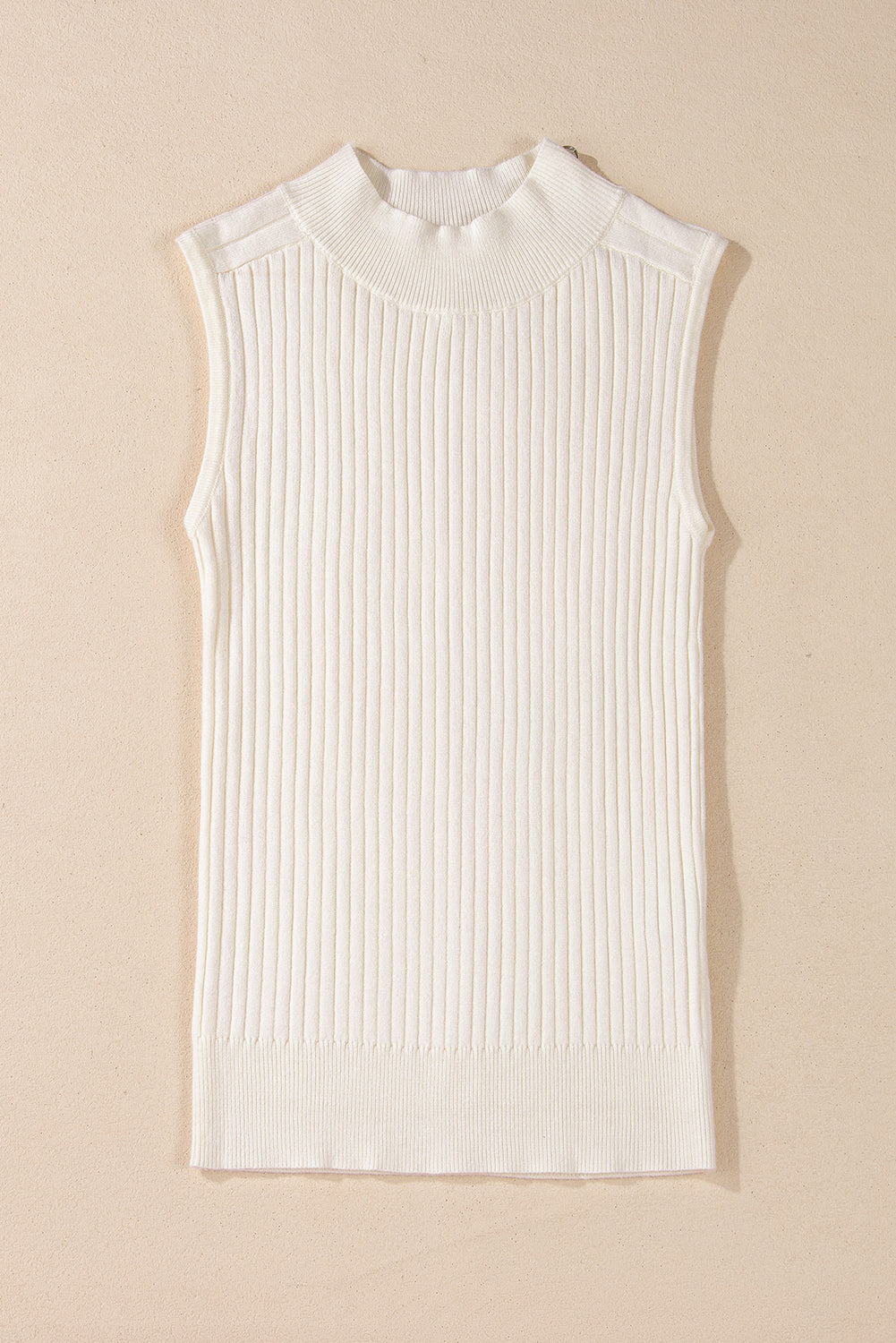 Ribbed Knit High Neck Sweater Vest | White