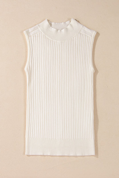 Ribbed Knit High Neck Sweater Vest | White