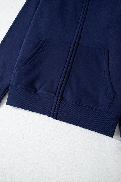 Solid Colour Fleece Lined Zip Up Hoodie | Navy Blue