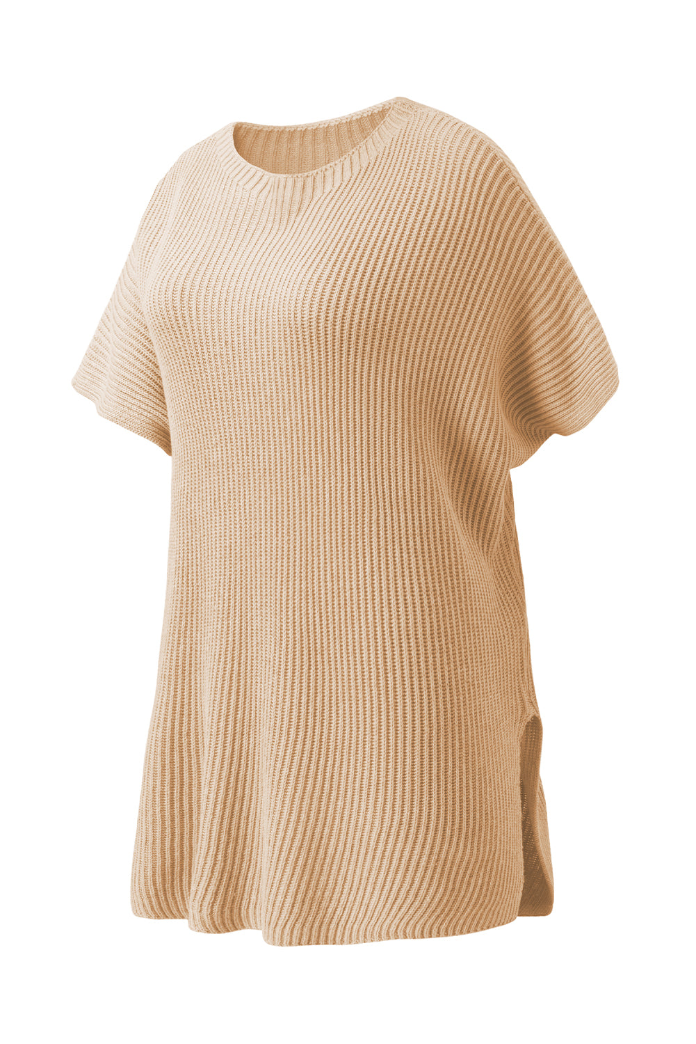 Short Sleeve Side Slit Oversized Sweater | Apricot