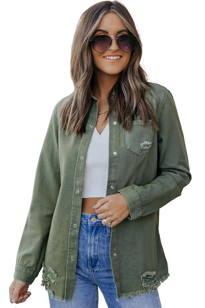 Ripped Denim Jacket | Green