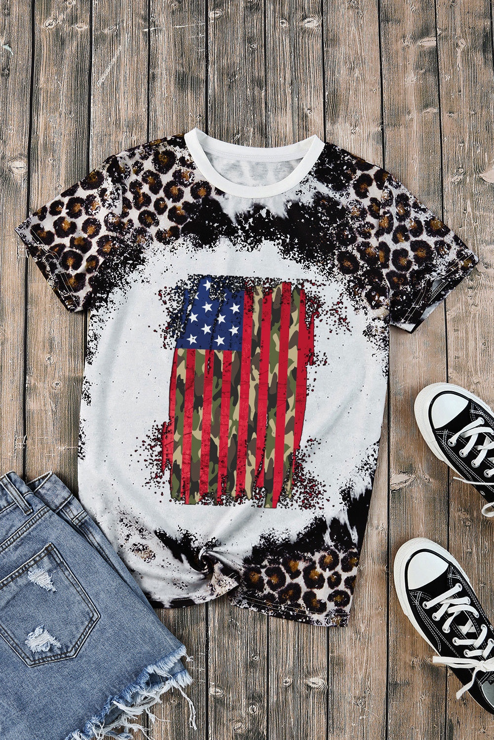 Vintage American Flag Graphic T Shirt | Leopard