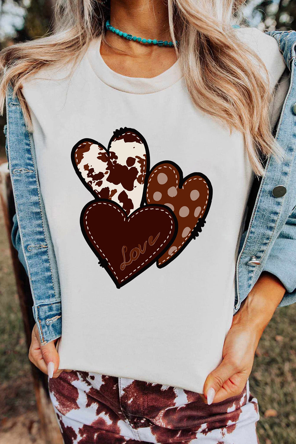 Western Valentines Heart Graphic T-Shirt | White