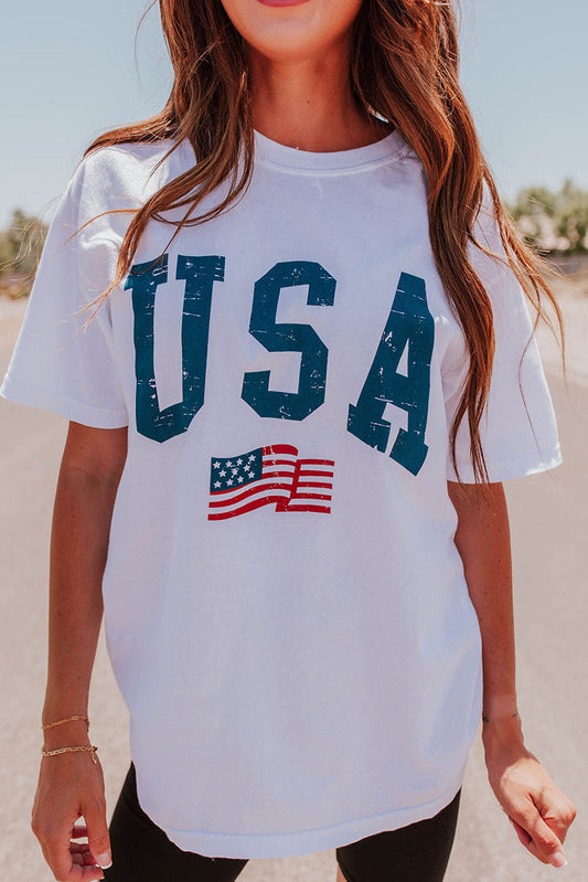 White USA Flag Graphic Oversized Tee