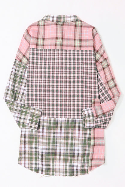 Plaid Patchwork High Low Oversized Shirt | Multicolour