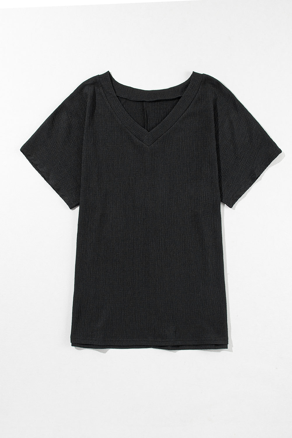 Crinkled V Neck Wide Sleeve T-Shirt | Black