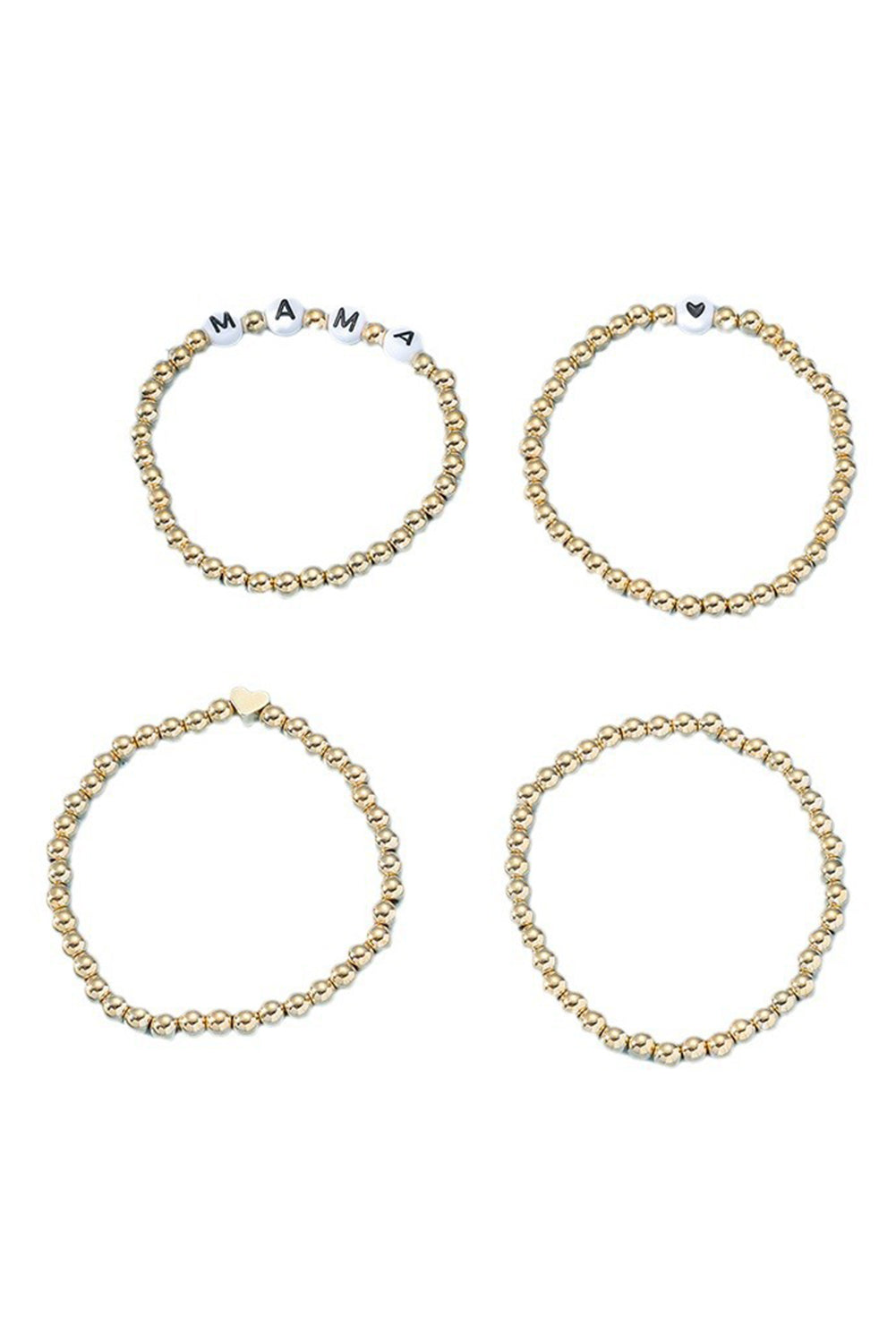 Mama Heart Bead 4Pcs Bracelets Set | Gold