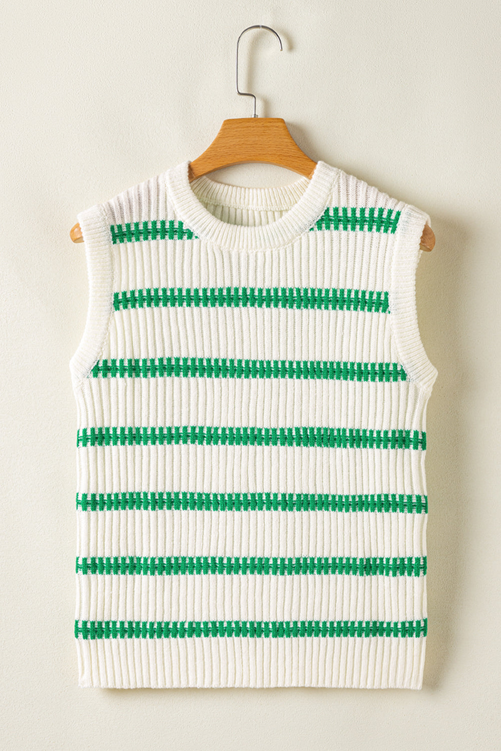 Striped Round Neck Casual Sweater Vest | Bright Green