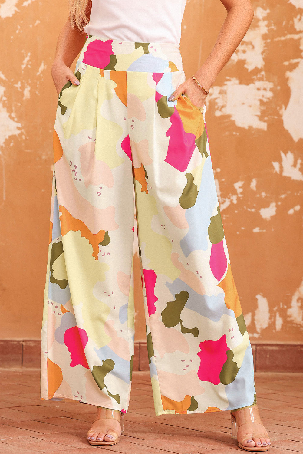 Multicolor Color Palette Print Flowy Wide Leg Pants