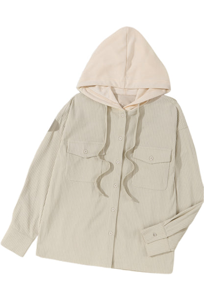 Drawstring Hooded Corduroy Shacket | Parchment