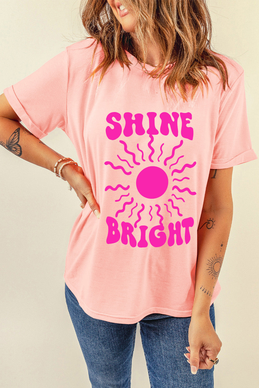 Shine Bright Graphic Casual Tee | Pink