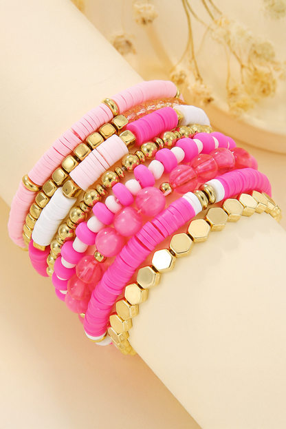 8Pcs Valentine Vibe Beaded Elastic Bracelet Set | Sachet Pink