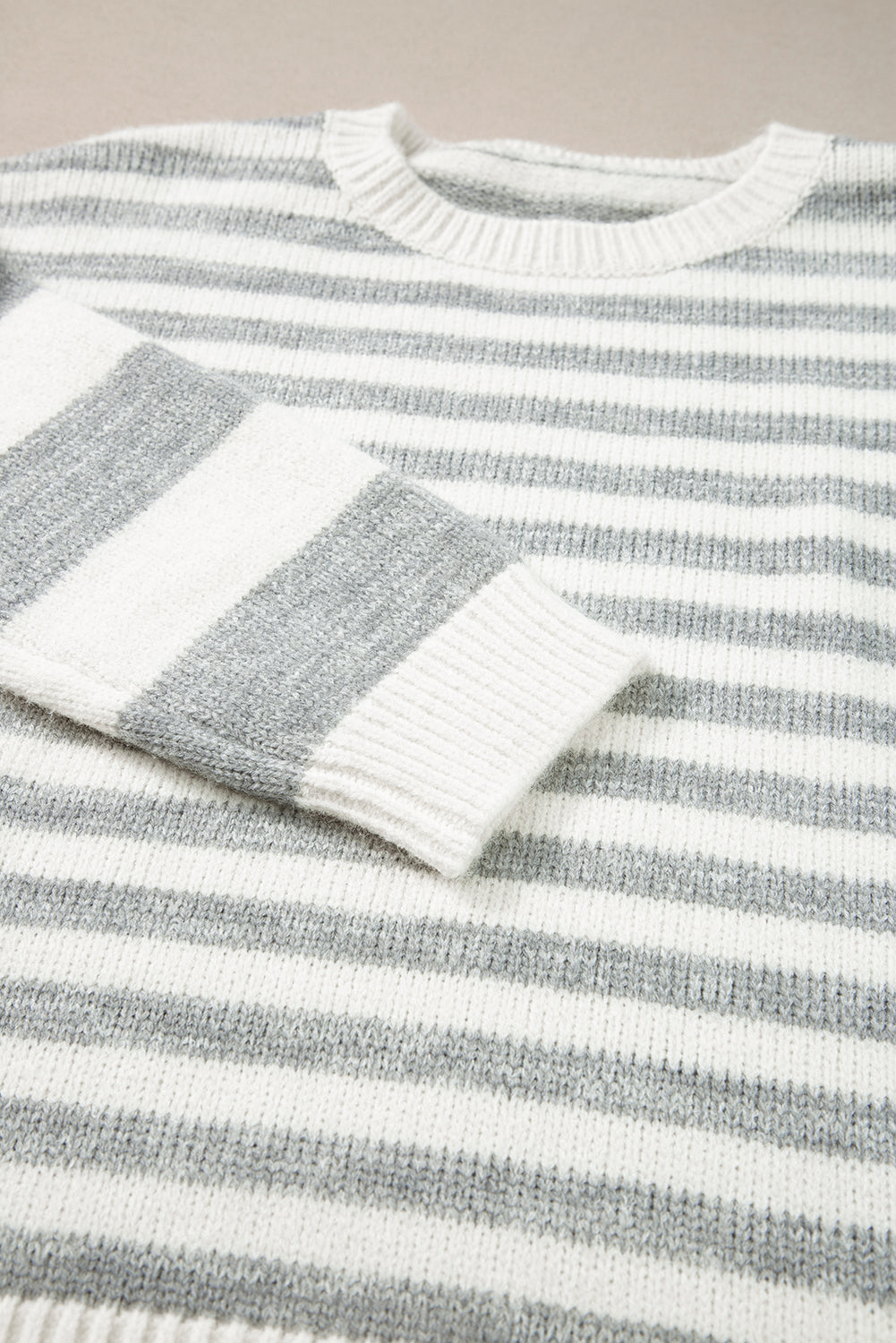 Drop Shoulder Crew Neck Sweater | Gray Stripe