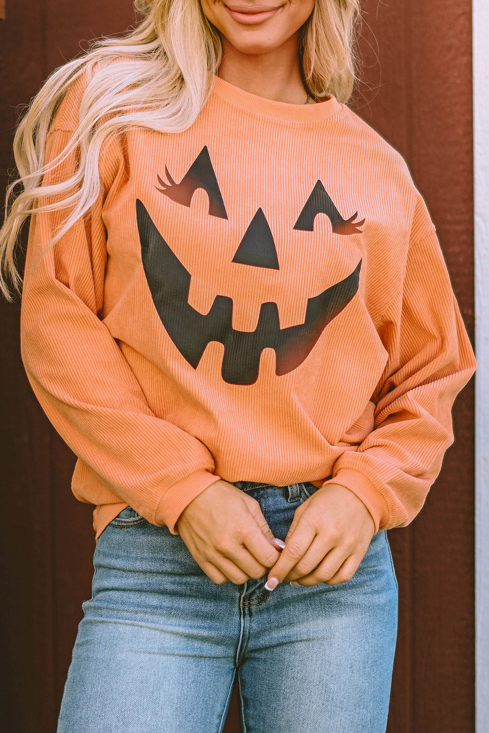 Pumpkin Smile Face Graphic Sweatshirt | Orange