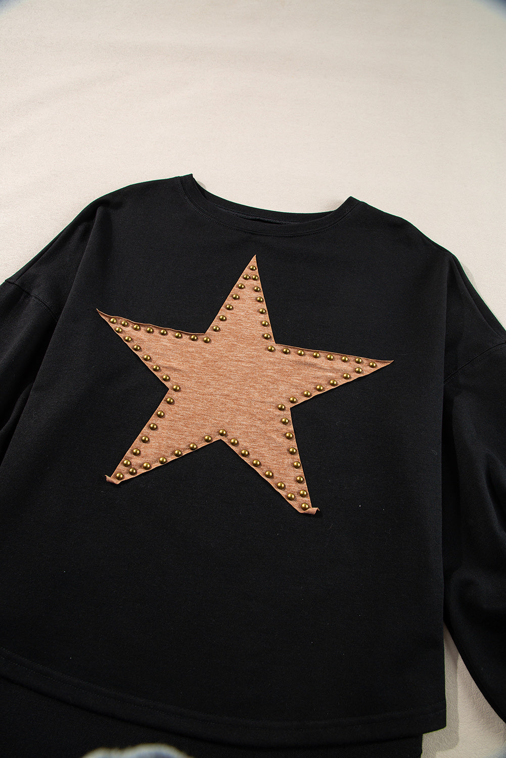 Studded Star Graphic Oversized Long Sleeve Top | Black