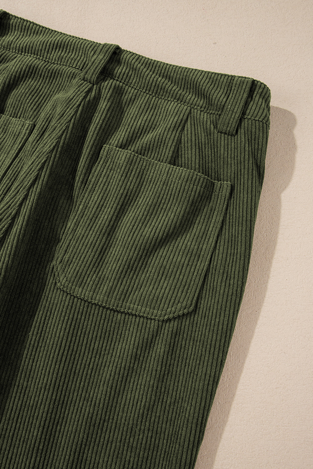 High Waist Square Pockets Corduroy Pants | Green