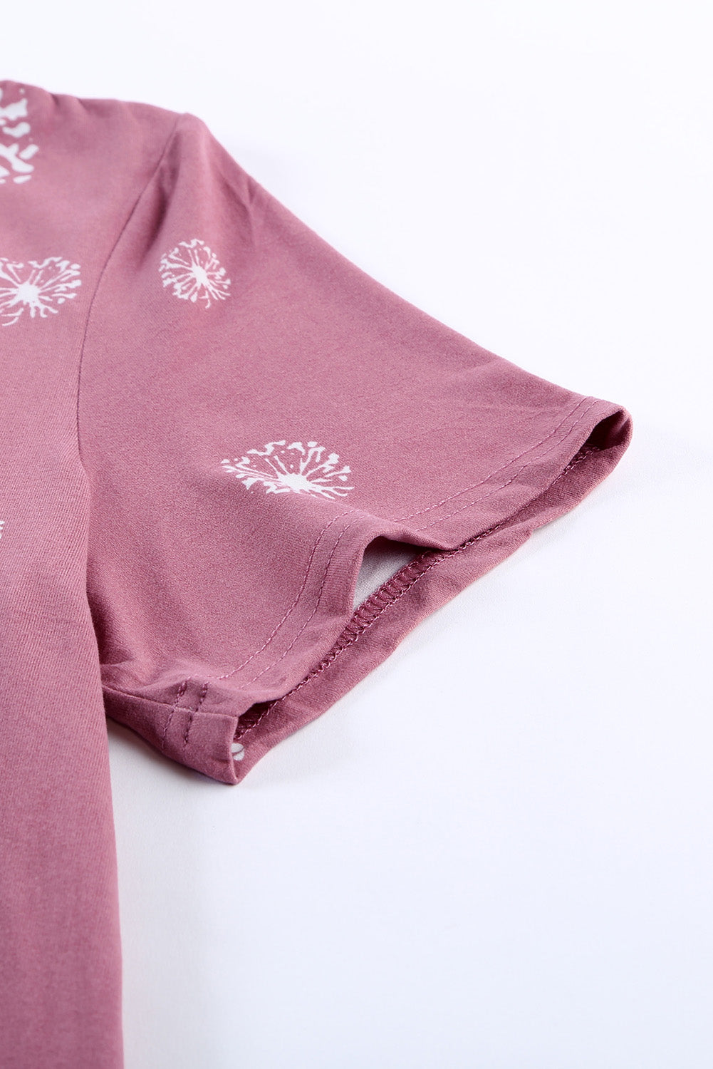 Dandelion Print Crew Neck T-Shirt | Pink