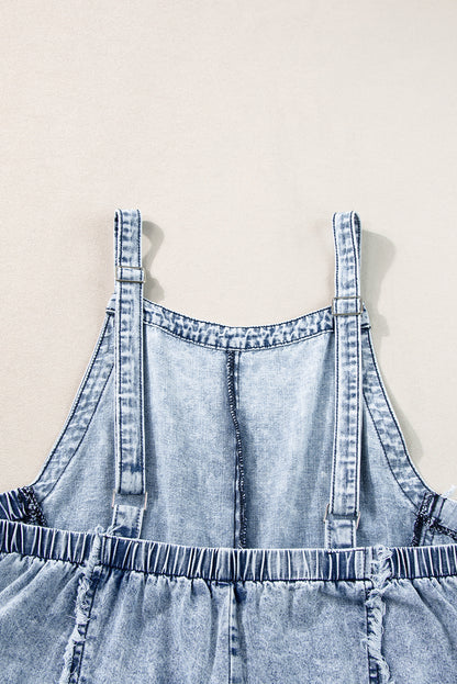 Light Wash Frayed Exposed Seam Wide Leg Denim Overall | Beau Blue