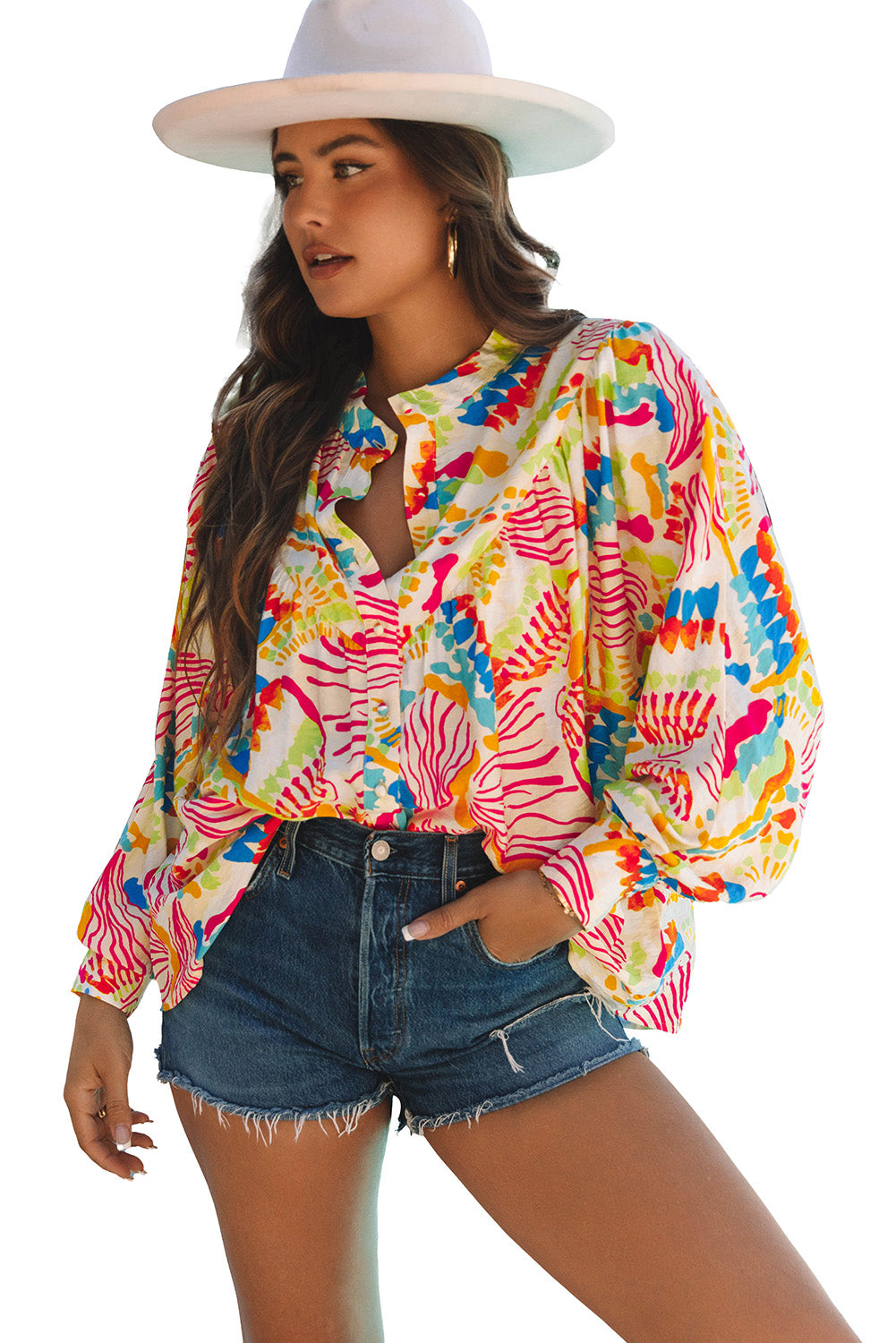 Abstract Printed High Low Oversized Shirt | Orange