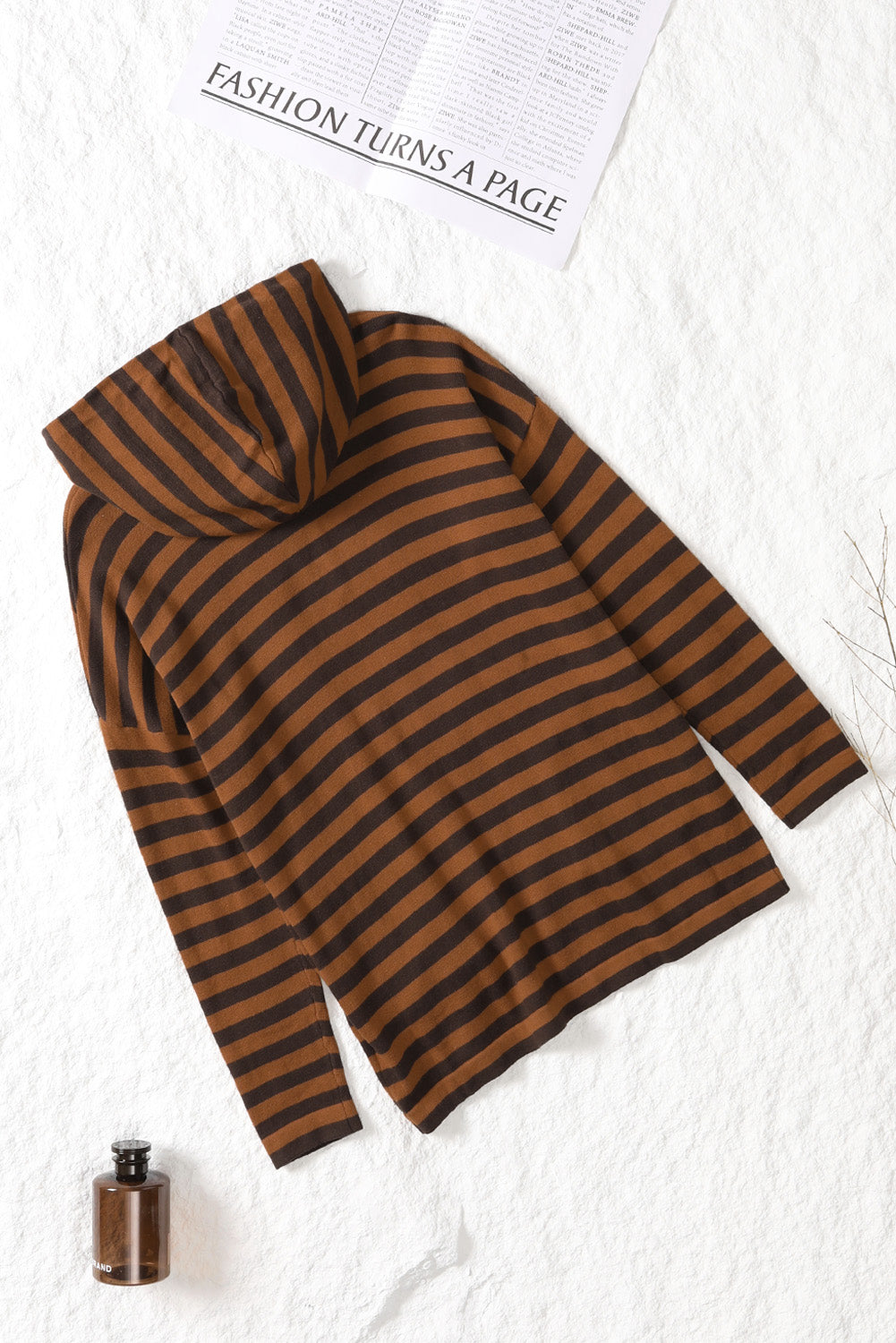 Striped Knit Quarter Zip Hoodie | Brown