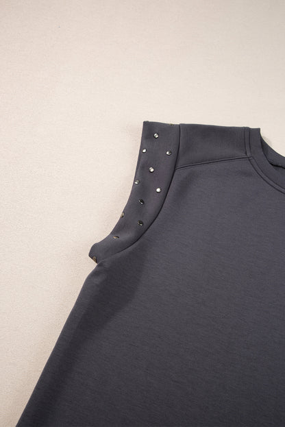 Studded Short Sleeve Top | Dark Grey