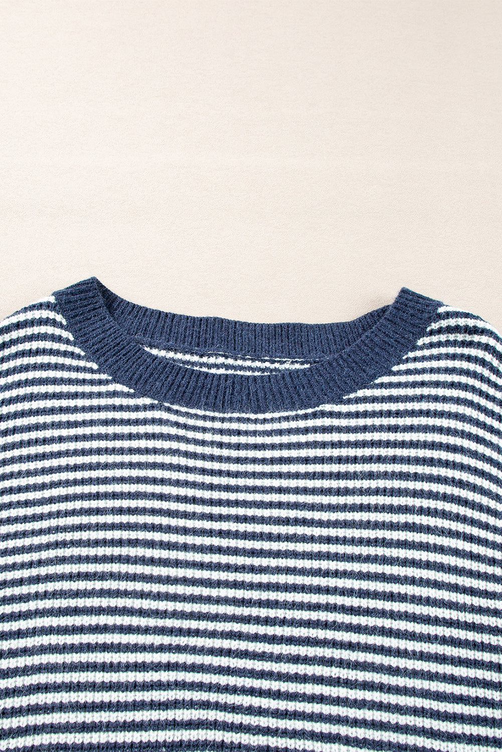 Striped Lantern Sleeve Drop Shoulder Cozy Sweater | Sail Blue