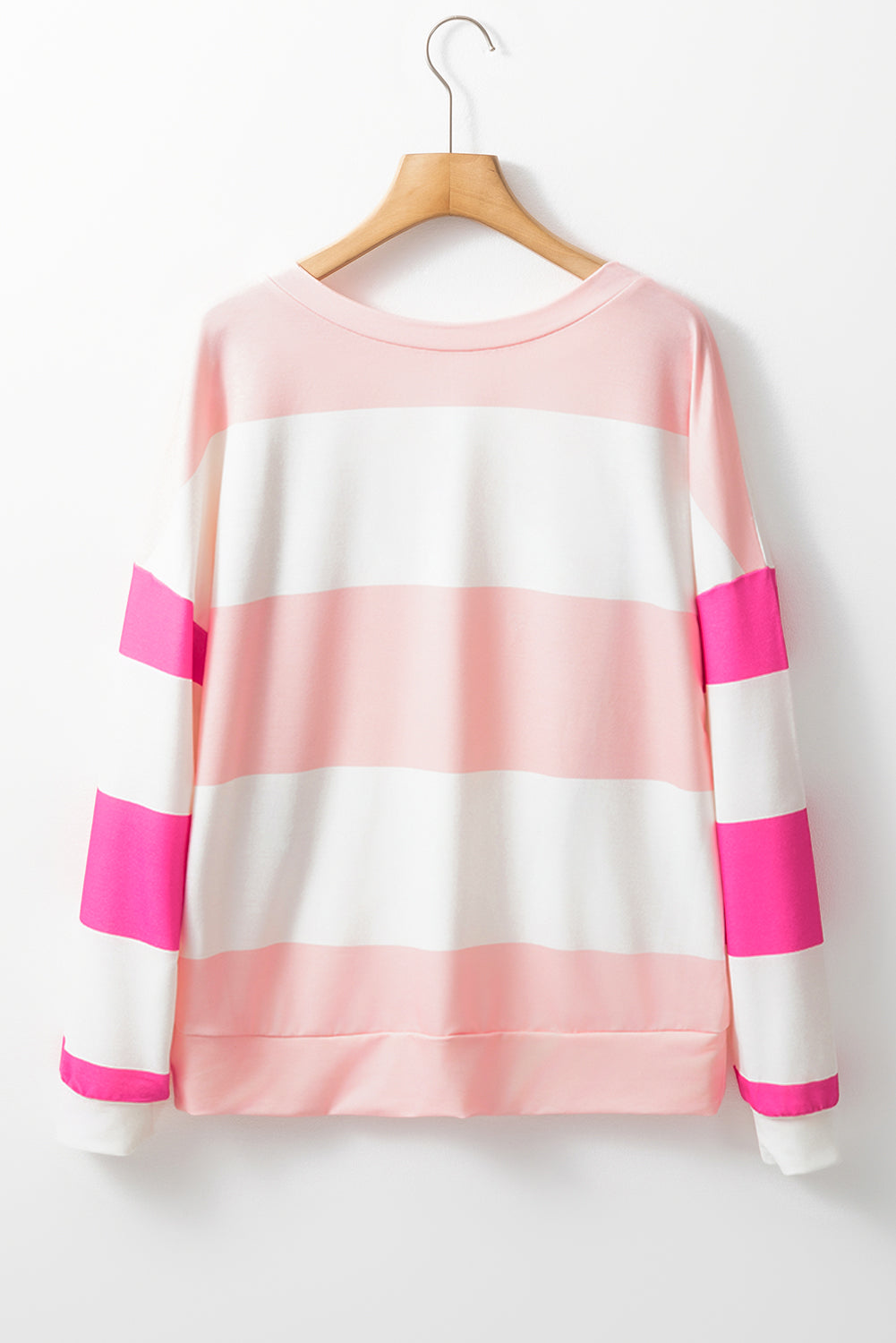 Colourblock Striped Drop Shoulder Long Sleeve Top | Light Pink