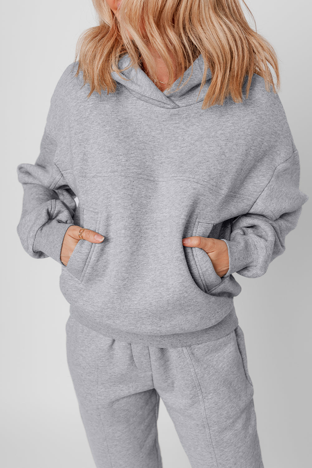 Solid Exposed Seams Hoodie And Joggers Activewear Set | Gray