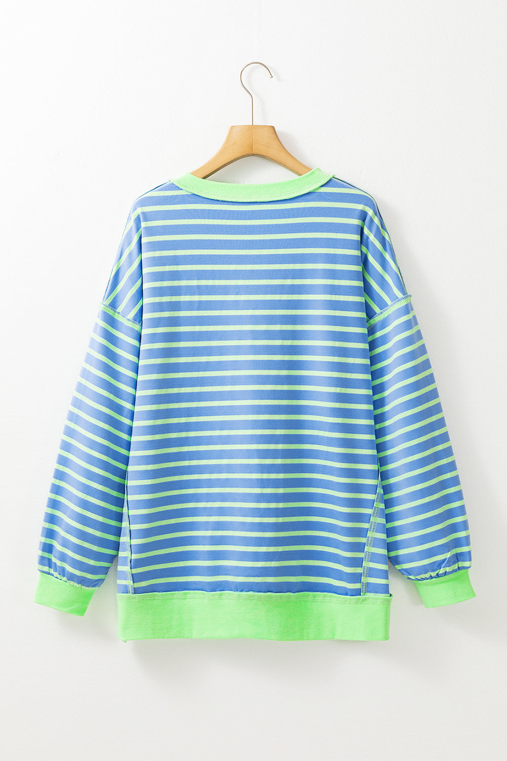 Contrast Trim High Low Pullover Tunic Sweatshirt | Sky Blue Stripe