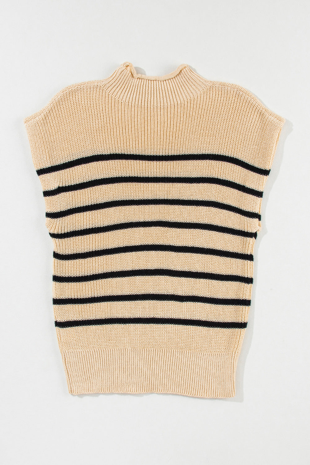 Striped Ribbed Knit High Neck Sweater | Parchment