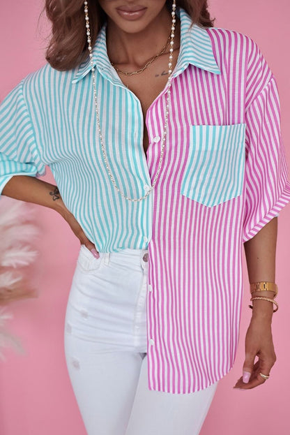 Contrast Striped Print Shirt | Green