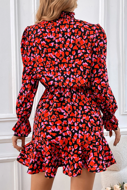 Valentines Day Heart Shape Print Long Sleeve Mini Dress | Red