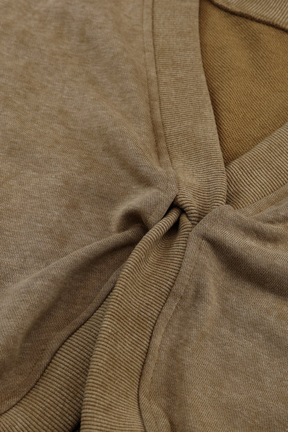 Exposed Seam Twist Open Back Oversized Sweatshirt | Khaki