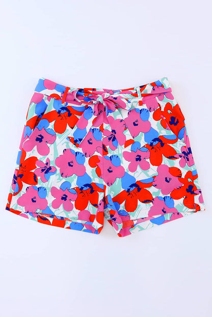 Floral Print Belted Shorts | Rose