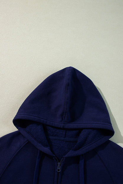 Solid Colour Fleece Lined Zip Up Hoodie | Navy Blue