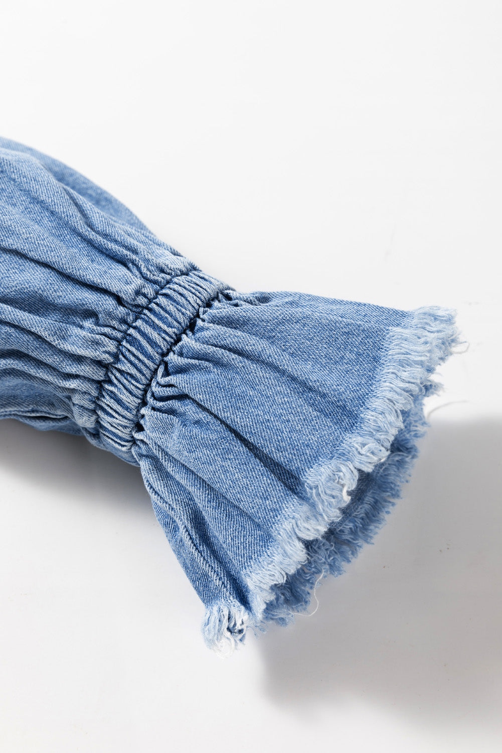 Frilled Raw Hem Half Buttoned Denim Top | Sky Blue