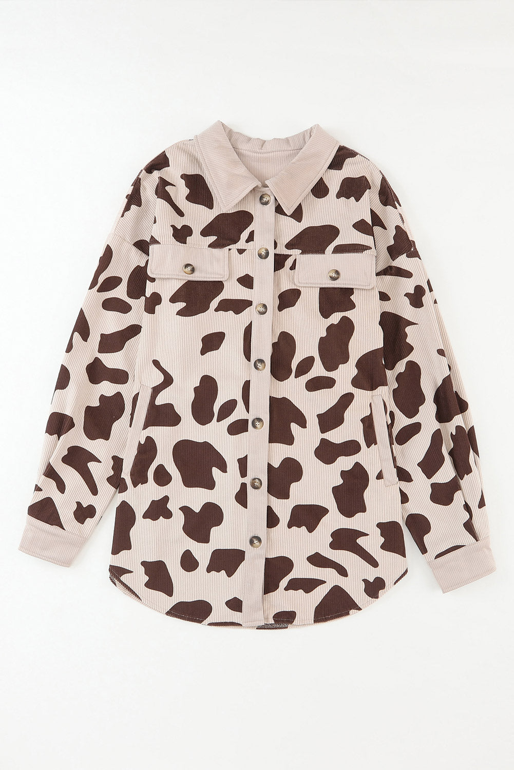 Cow Spots Printed Corduroy Shacket | Khaki