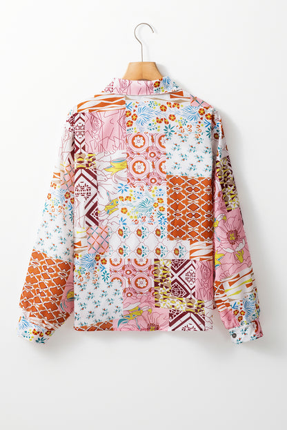 Abstract Colourful Printed Button Down Shirt | Pink