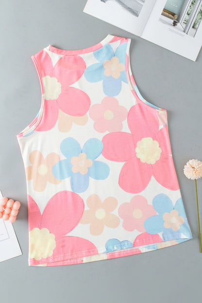 Floral Print Round Neck Sleeveless Top | Pink