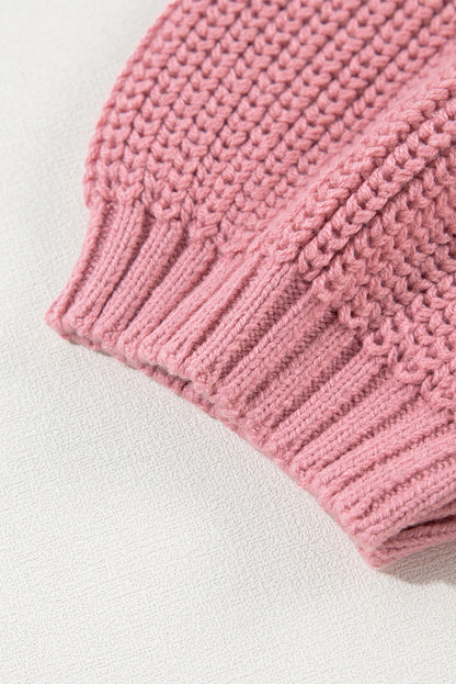 Cable Knit Mixed Textured Short Sleeve Sweater | Pink