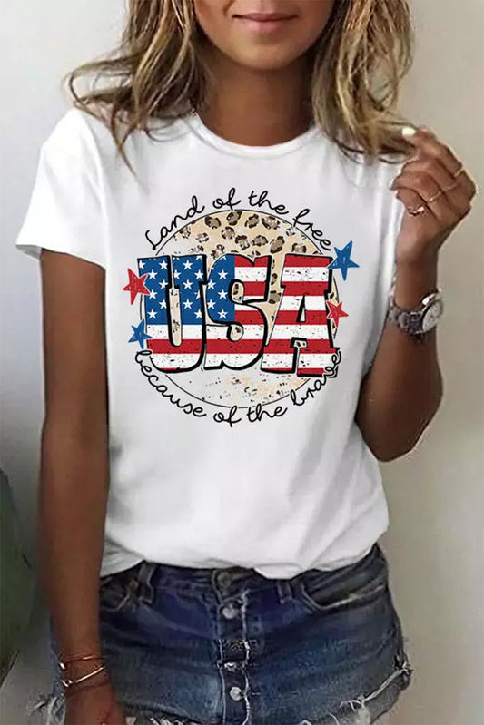 White USA Flag Slogan Graphic T-shirt