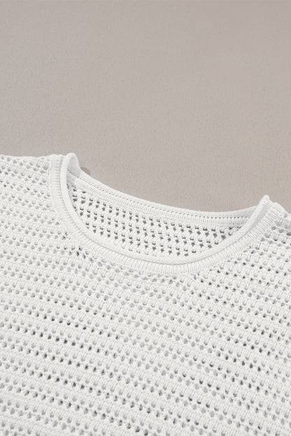 Hollow Out Knit Cap Sleeve Top | White