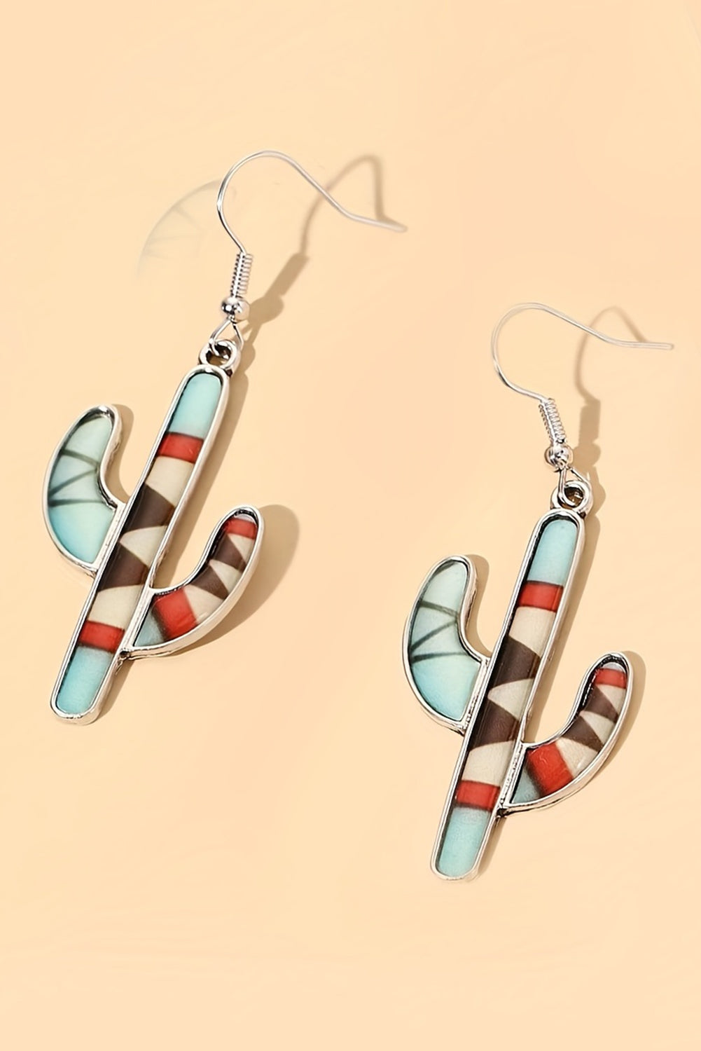 Western Cactus Alloy Dangle Earrings | Light Blue